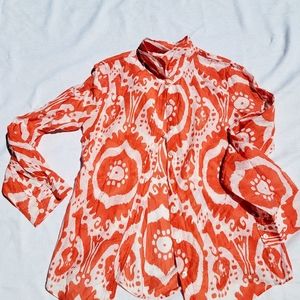 J.Crew Coral and White Patterned Blouse